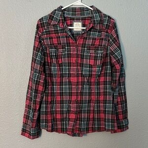 Old Navy Red and Black Plaid Button Down Shirt
